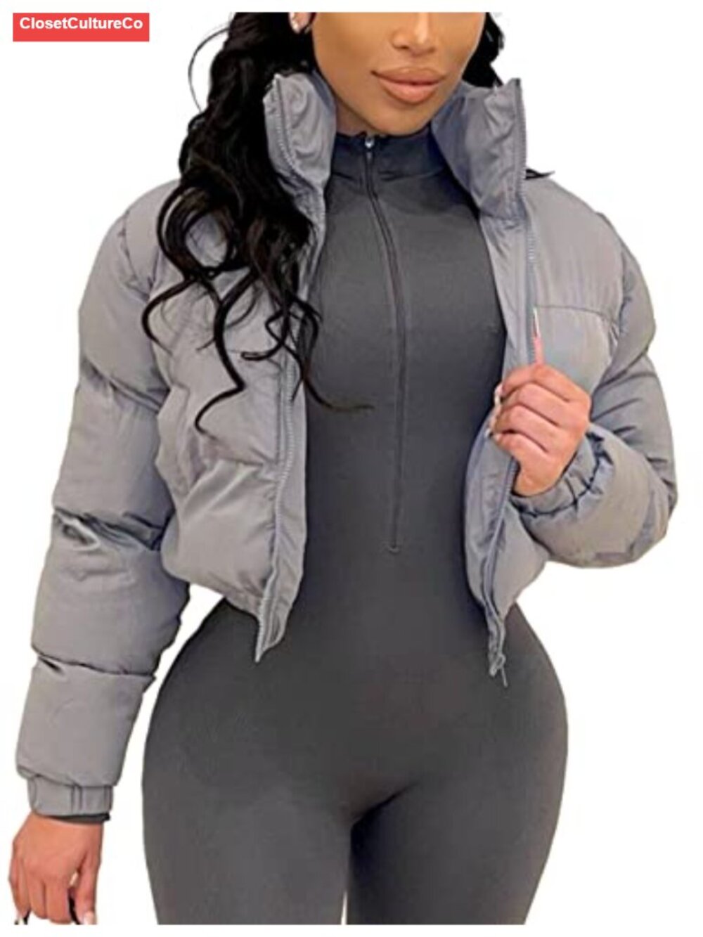 Women's Cropped Quilted Puffer Jacket Warm Winter Coat